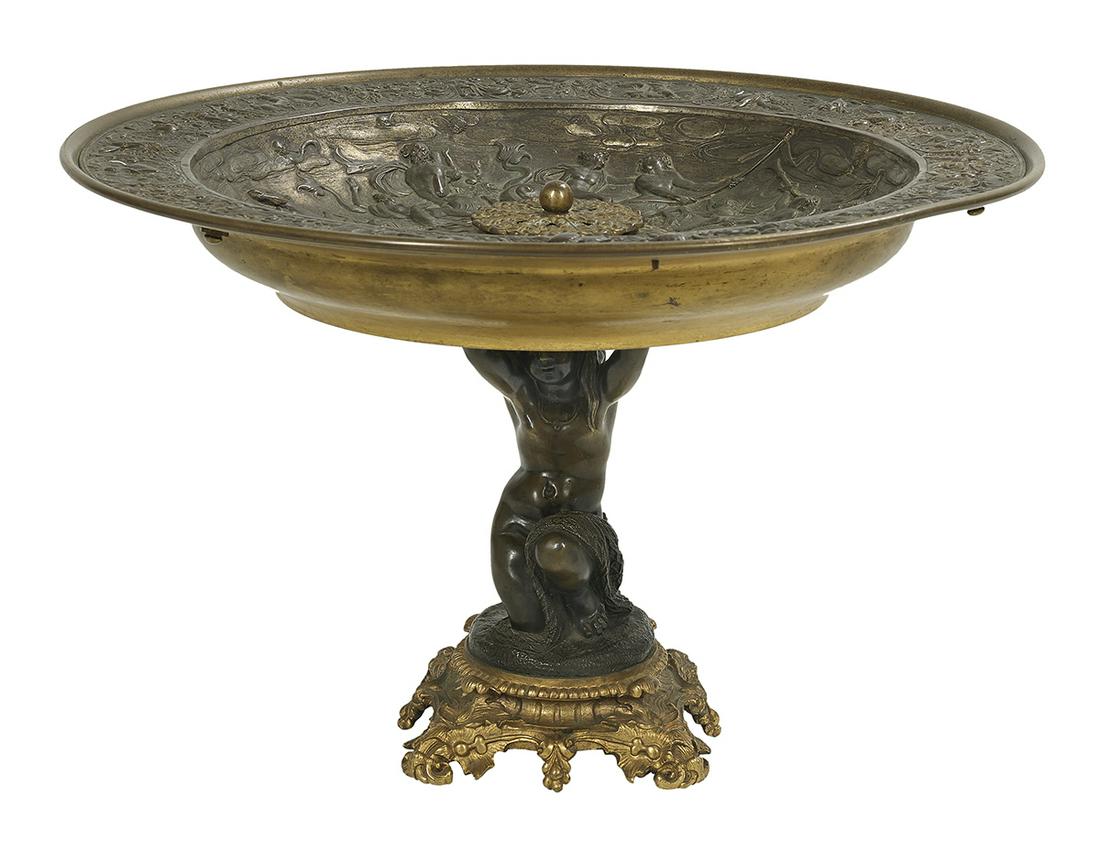 French Gilt- and Patinated Bronze Figural Tazza (1 of 2)