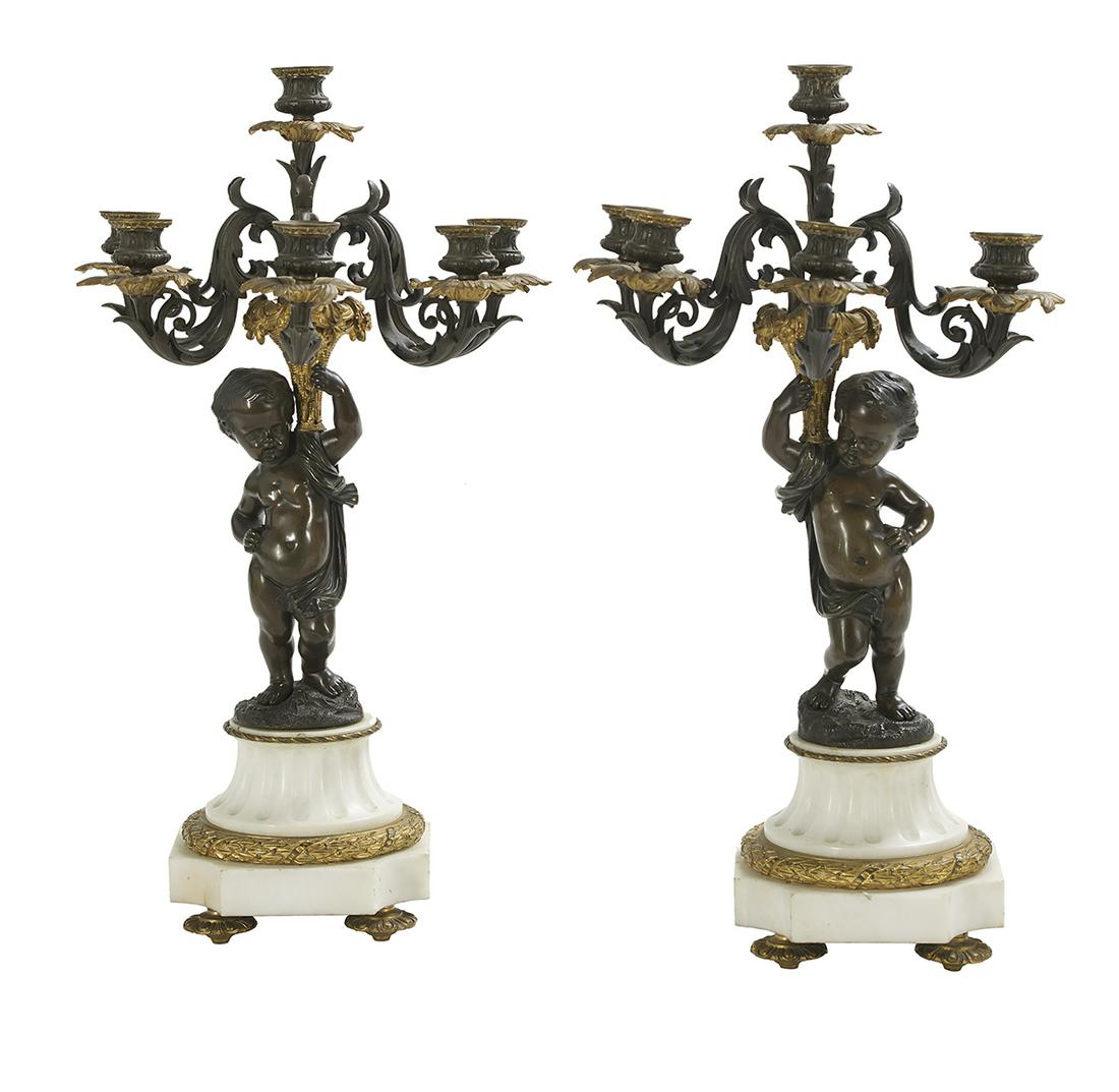 French Gilded Age Bronze and Marble Candelabra (1 of 1)