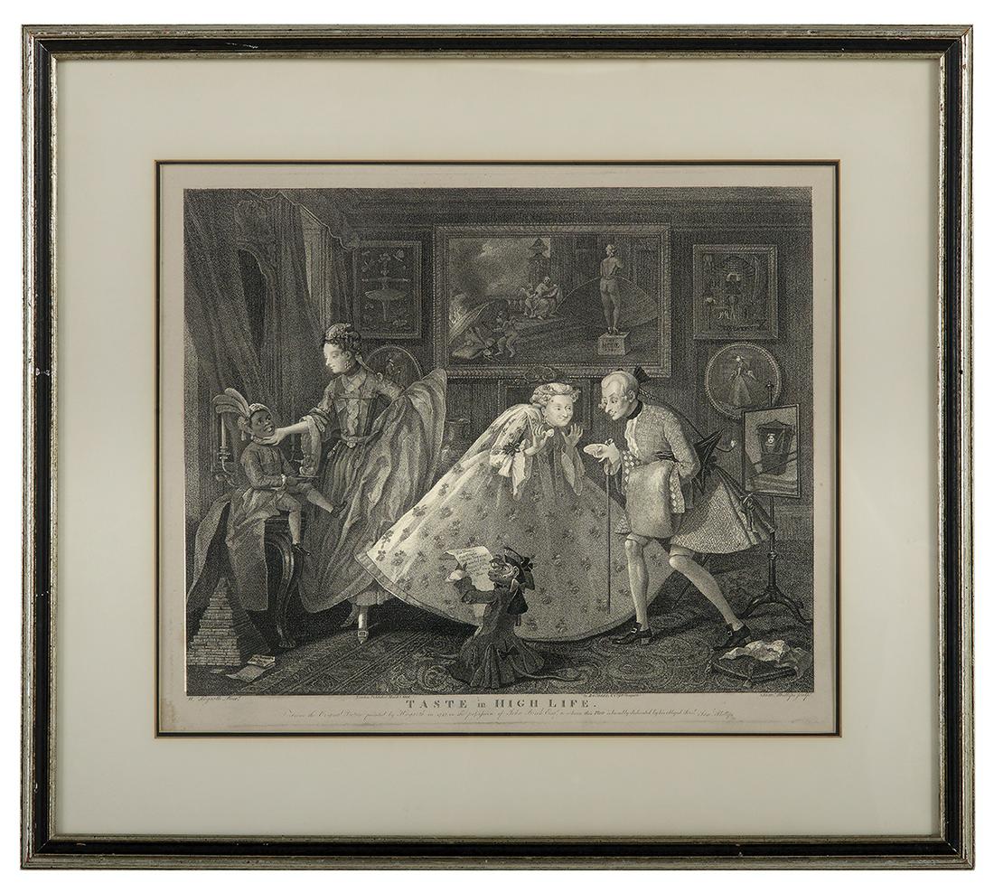 After William Hogarth, (British, 1697-1764): After William Hogarth (British, 1697-1764) "Taste in High Life" engraving on paper engraved by Samuel Phillips (British, act. 1797-1808) and commissioned from John Boydell for a posthumous edition of