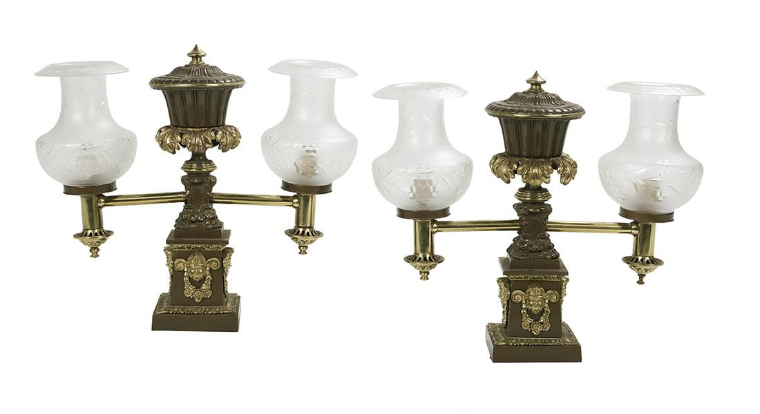 William IV Patinated Bronze & Glass Argand Lamps (1 of 1)