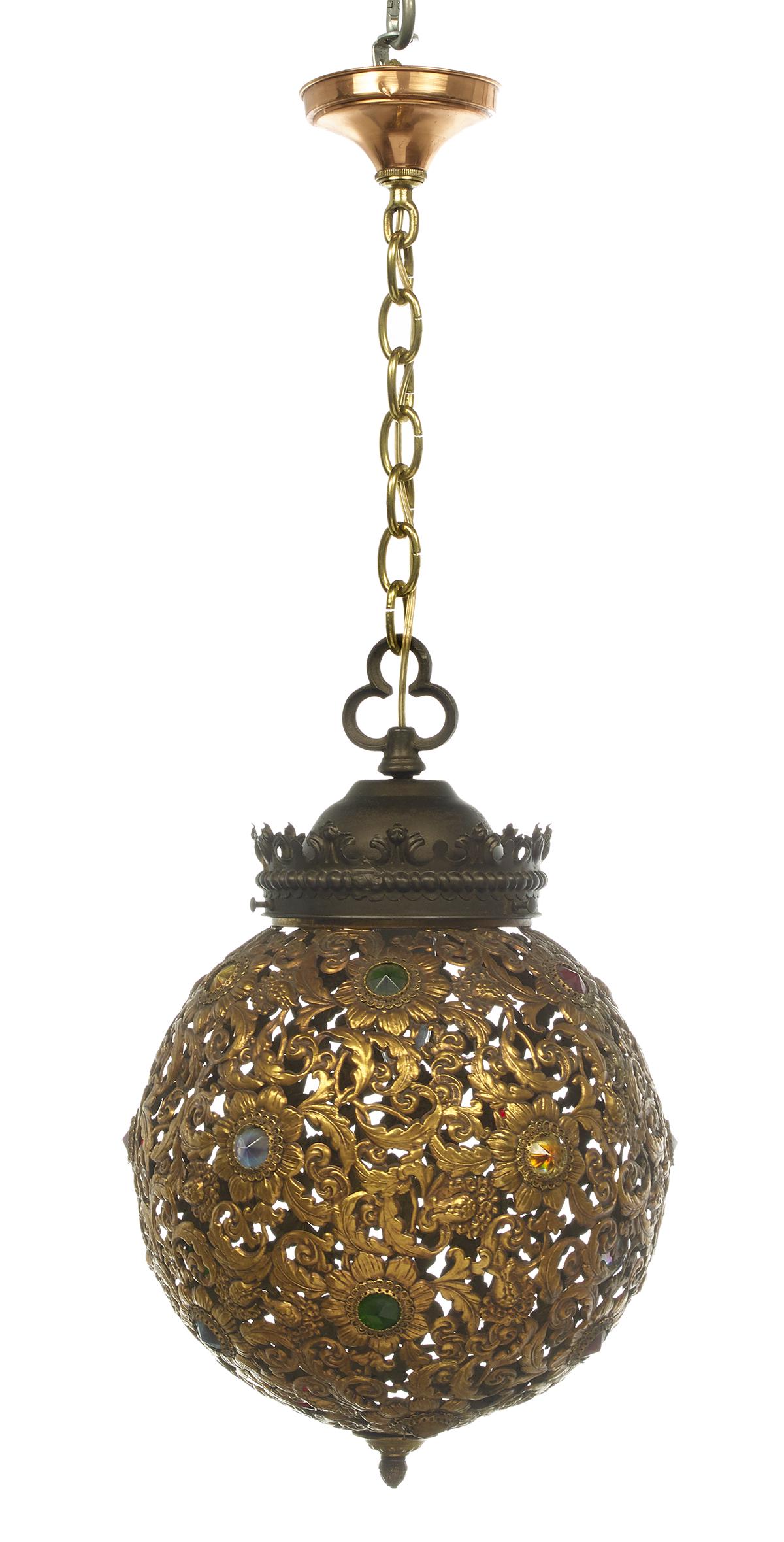 Pressed Brass "Jeweled" Hall Lantern (1 of 1)