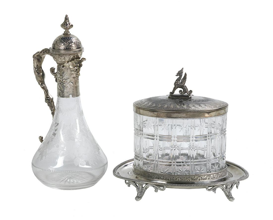 Victorian Glass Biscuit Barrel and Claret Jug (1 of 1)