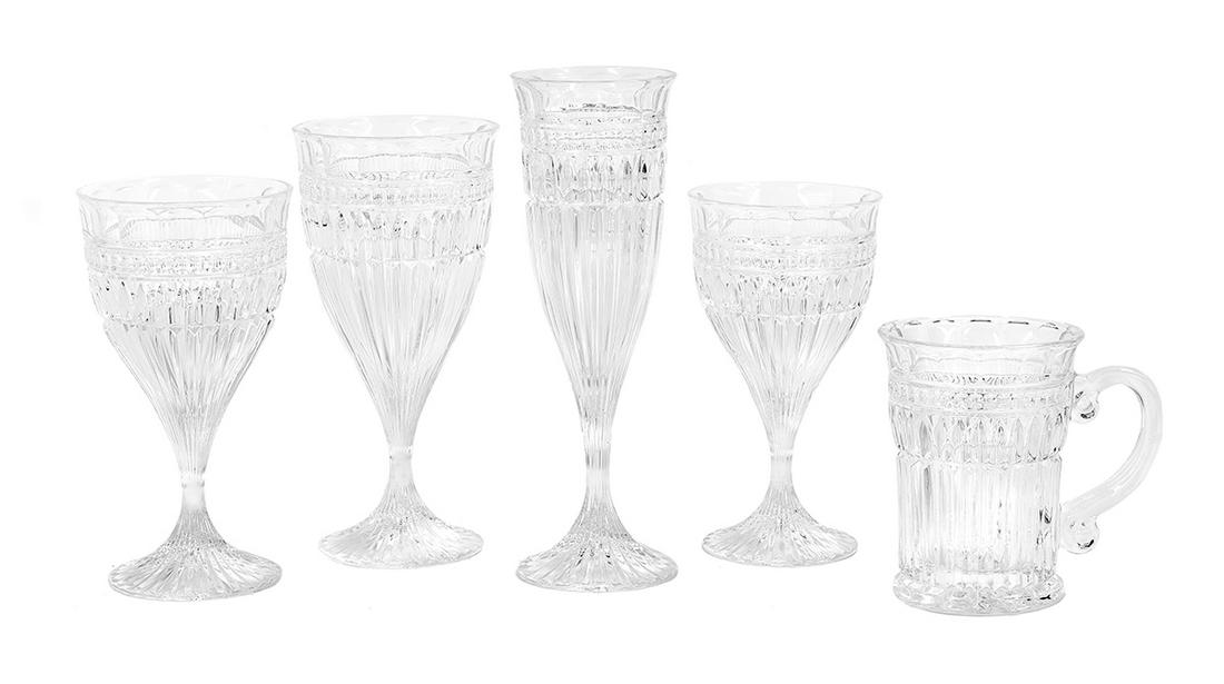 Fifty-Piece Collection of Molded Crystal Stemware: Fifty-Piece Collection of Molded Crystal Stemware 20th century, including ten champagne flutes, h. 8-3/4", ten water goblets, h. 7-3/4", ten white wine goblets, h. 6-3/4", ten red wine goblets, h. 6-1