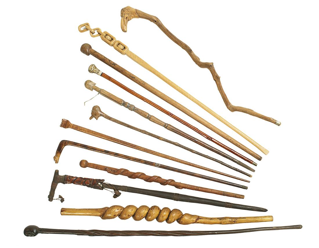 Twelve Folk Art Carved Wooden Walking Sticks (1 of 1)