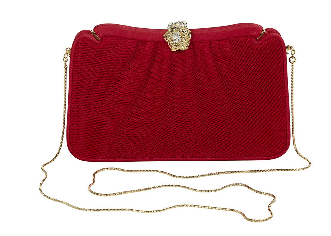 Judith Leiber Tuck-Pleated Red Satin Clutch (1 of 3)