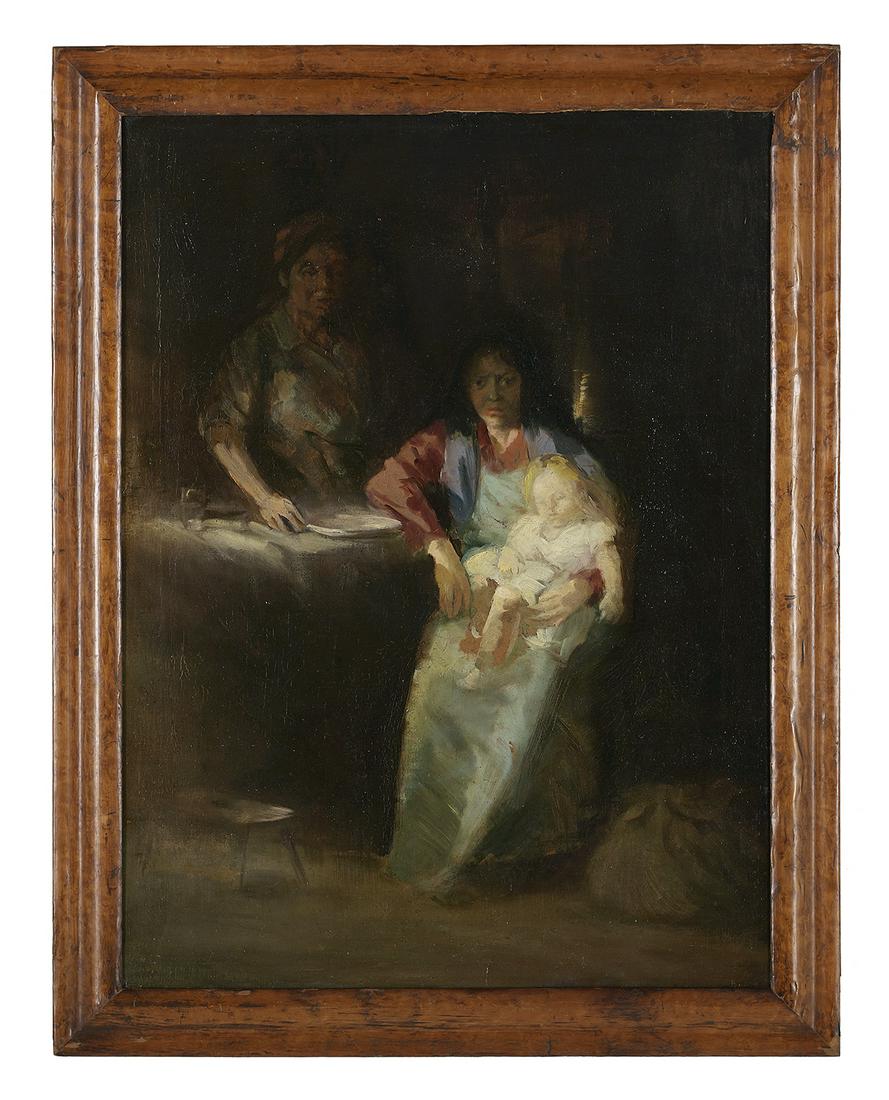 Wayman E. Adams (American/Louisiana, 1883-1959): Wayman Elbridge Adams (American/Louisiana, 1883-1959) "Sleeping Baby" oil on canvas unsigned. Framed. 24" x 18", framed 27-1/2" x 21-1/2"
