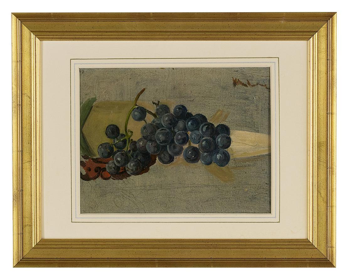Daniel Anton Buechner (American/LA, 1856-1937): Daniel Anton Buechner (American/Louisiana, 1856-1937) "Purple Grapes", 1874 oil on cardboard signed upper right, and titled, signed and dated en verso. Framed. 9" x 12", framed 11" x 14" Provenance: E