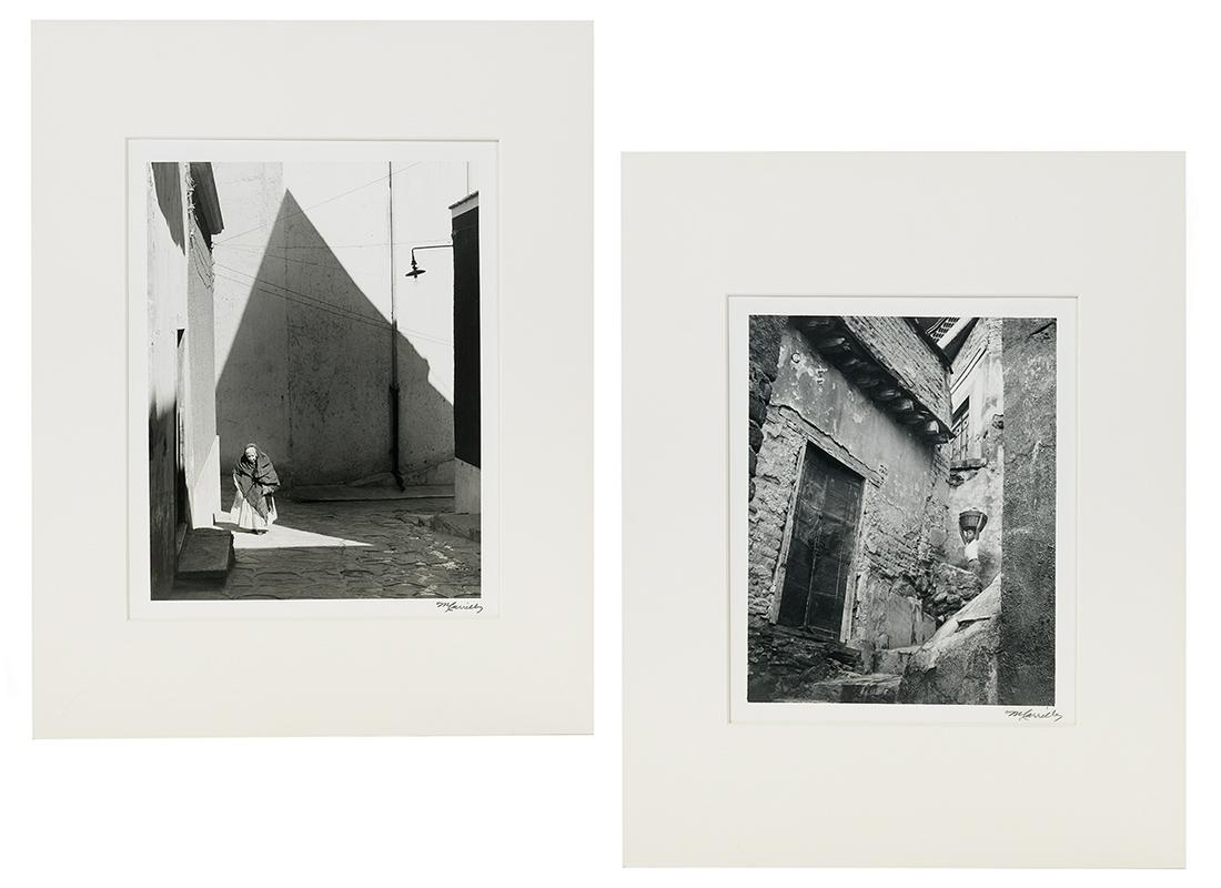 Manuel Carrillo (Mexican, 1906-1989): Manuel Carrillo (Mexican, 1906-1989) "Boy with Basket" "Elderly Woman with Shawl" pair of silver gelatin prints each signed in ink lower right, former pencil-numbered "268" en verso, latter with Carri