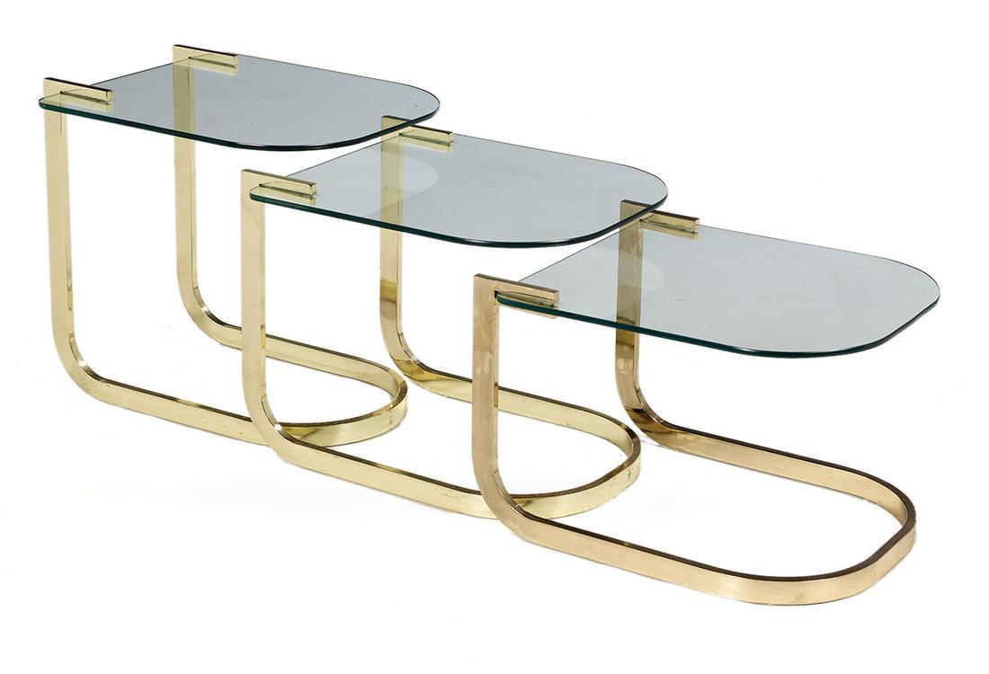 Trio of Modern Brass & Glass Nesting Tables (1 of 1)