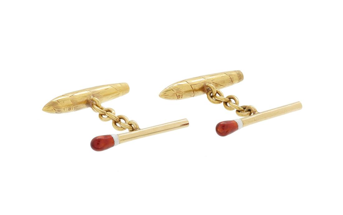Pair of Vintage Gold and Enamel "Cigar" Cufflinks