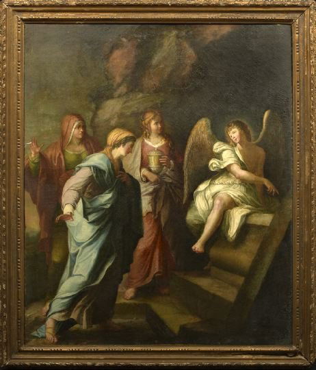 After Annibale Carracci (Italian, 1560-1609): After Annibale Carracci (Italian, 1560-1609) "The Holy Women at the Tomb of Christ", late 18th/early 19th-century oil on canvas, unsigned, 40-1/2" x 33-1/2". Presented in a later giltwood frame.