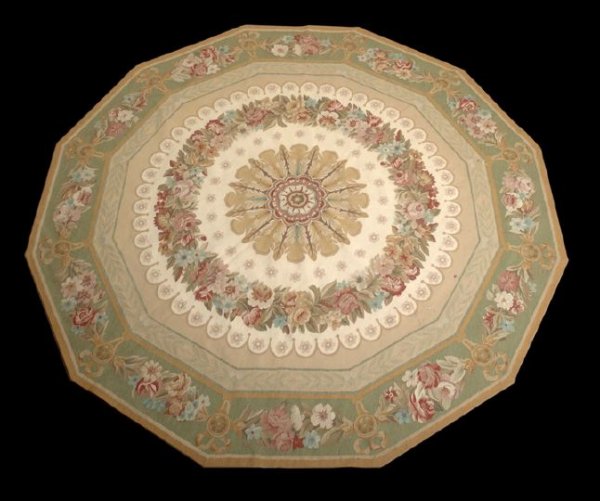 Aubusson Octagonal Carpet: Aubusson Octagonal Carpet, 8' 1" x 8' 2".