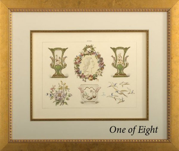 French School (Fourth Quarter 19th Century): French School (Fourth Quarter 19th Century) "Studies of Sevres Porcelain", suite of eight chromolithographs heightened with gold, after Edouard Garnier, sight 10-3/4" x 14". Glazed, handsomely matted 
