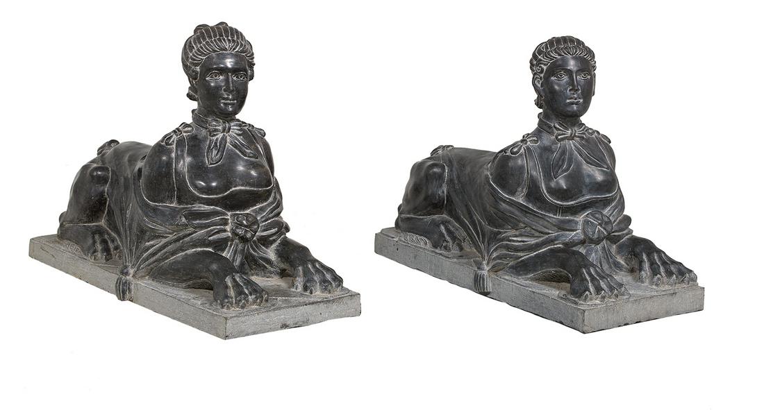Large Pair of Carved Stone Sphinxes (1 of 1)
