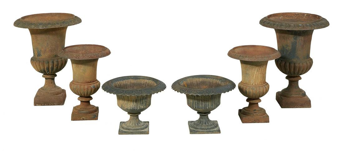 Collection of Six American Cast Iron Garden Urns (1 of 1)