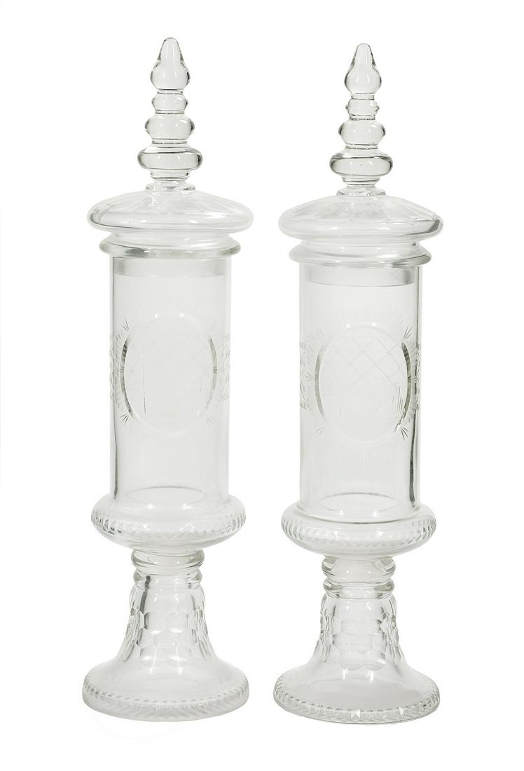 Pair of Bohemian Colorless Glass Pokals (1 of 1)