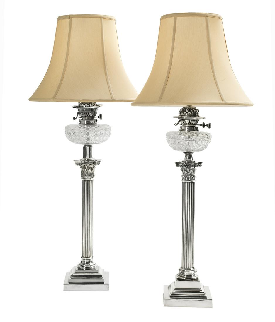 Pair of Silverplate and Cut Glass Banquet Lamps (1 of 2)