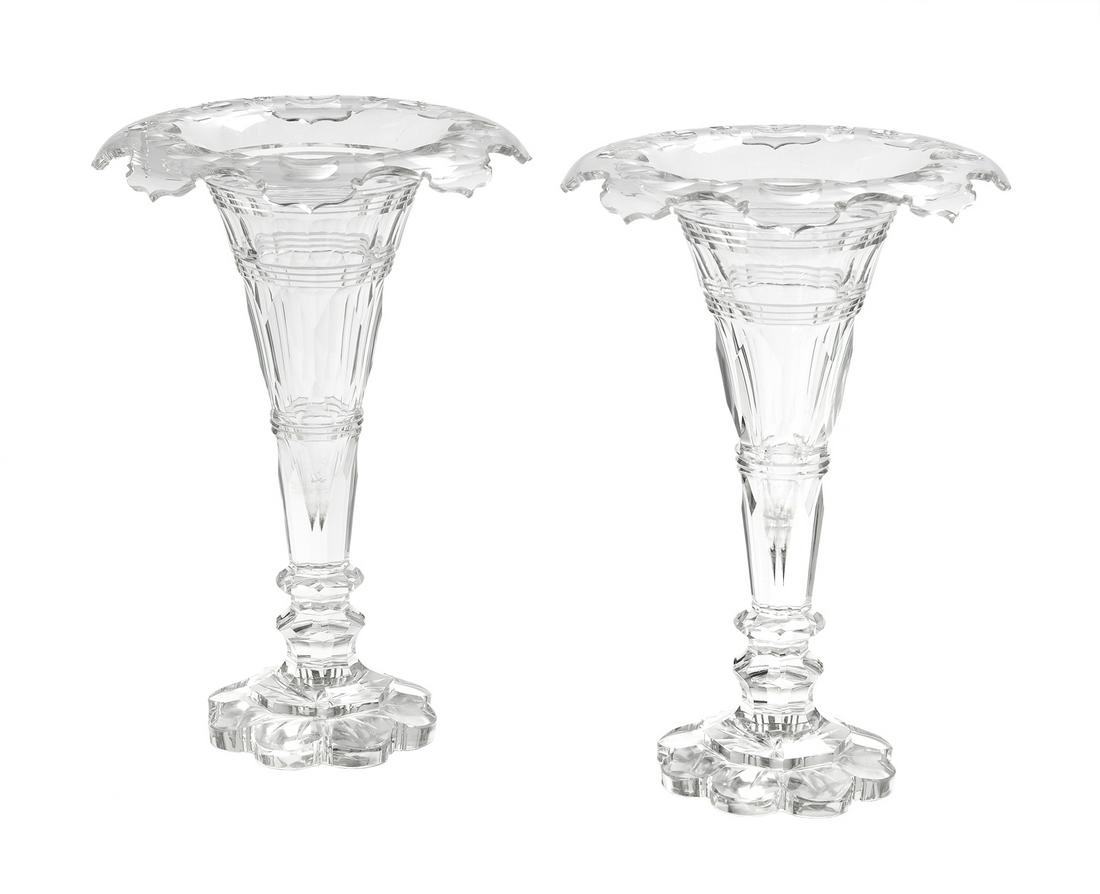 Pair of English Cut Crystal Trumpet-Form Vases (1 of 1)