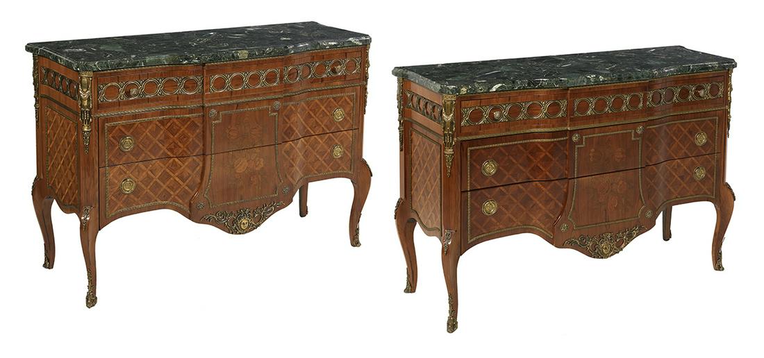 Pair of Louis XV/XVI-Style Marble-Top Commodes (1 of 4)