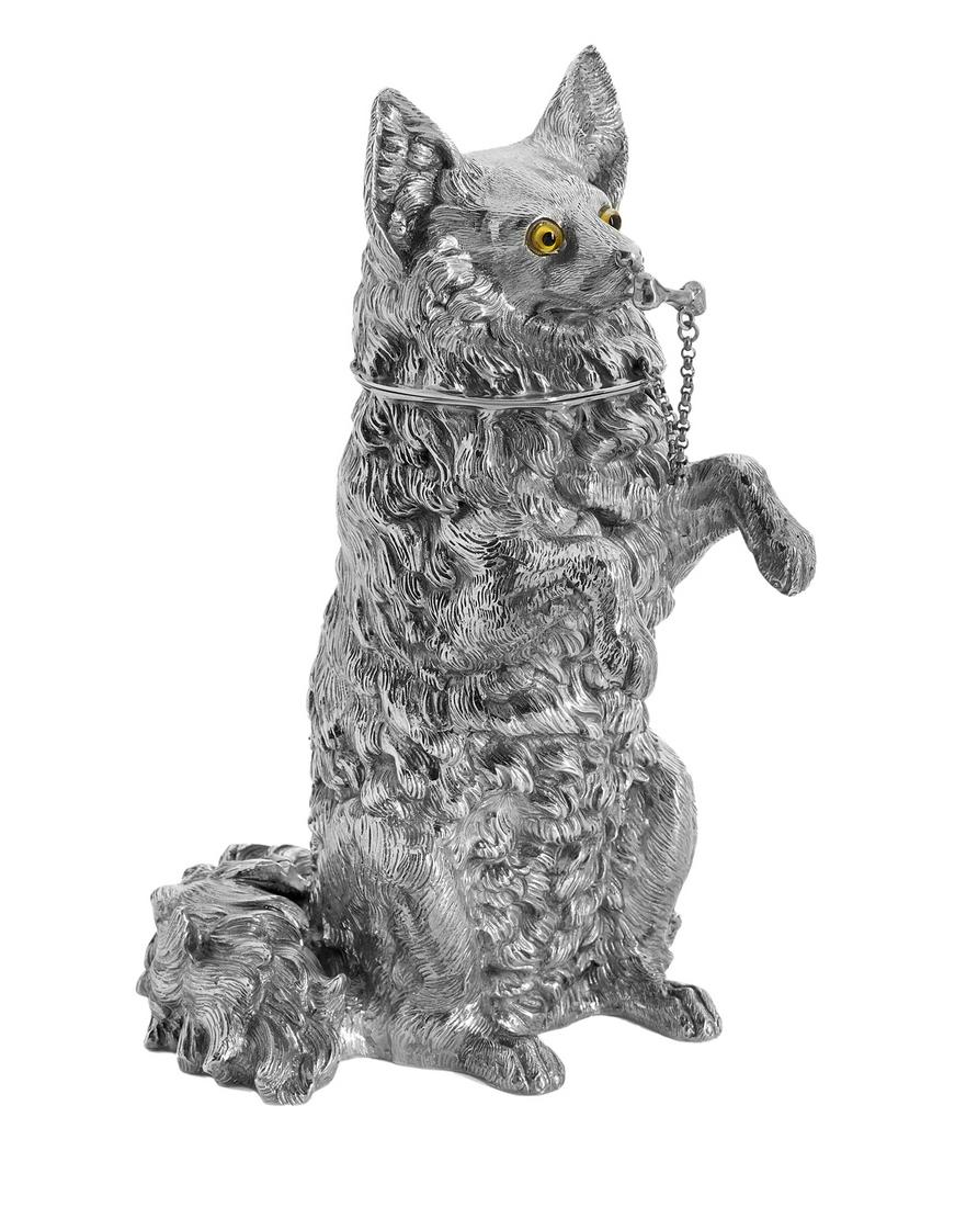 Novelty "Dog" Sterling Silver Cocktail Shaker: German Novelty "Dog" Sterling Silver Cocktail Shaker contemporary, Ludwig Neresheimer Co., Hanau, in the form of a realistically detailed begging German Spitz, its mouth a faux spout fitted with a cha