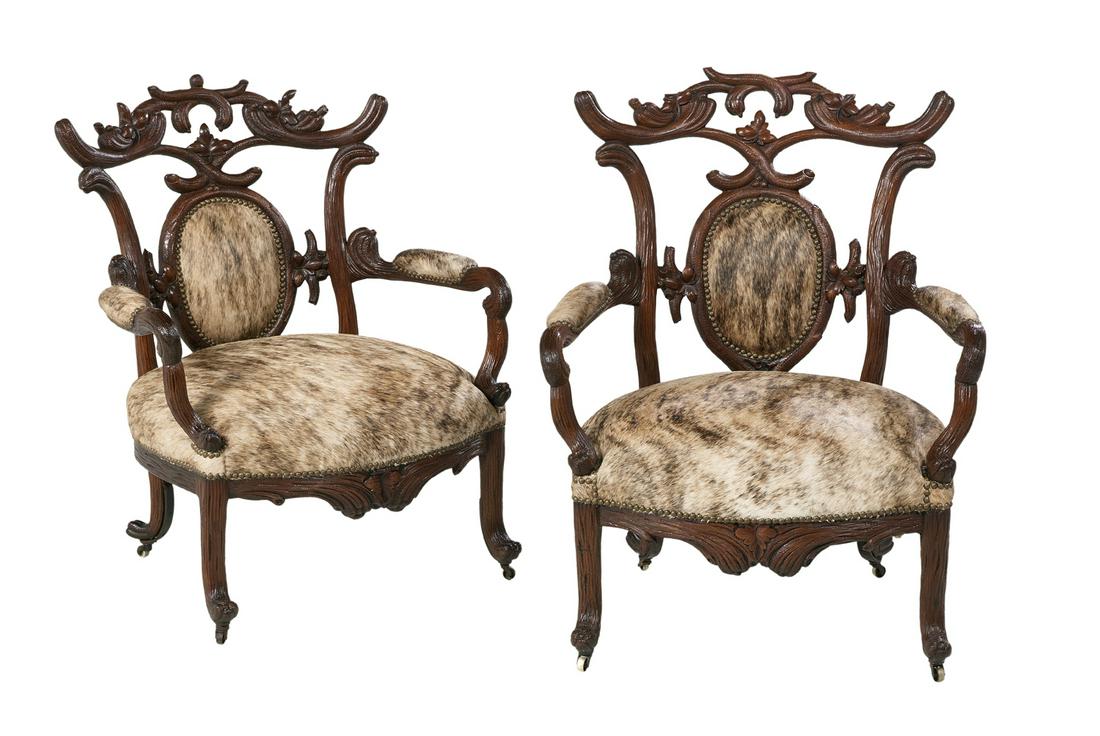 Pair of Black Forest Walnut Armchairs (1 of 1)