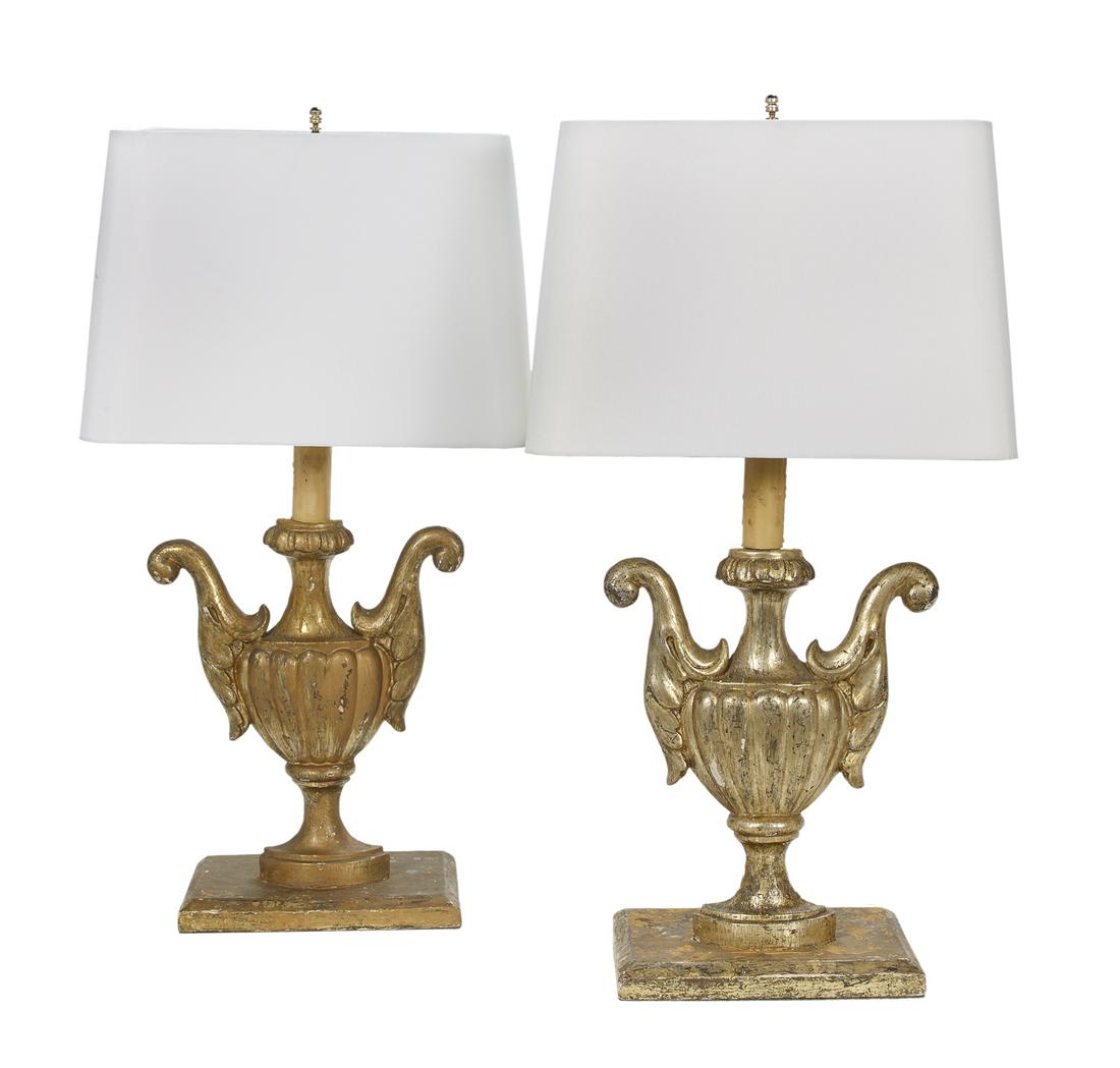 Pair of Italian Silver Giltwood Lamps (1 of 1)