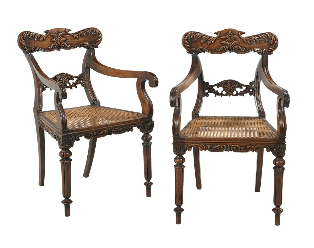Pair of Anglo-Colonial Padauk Wood Armchairs (1 of 1)