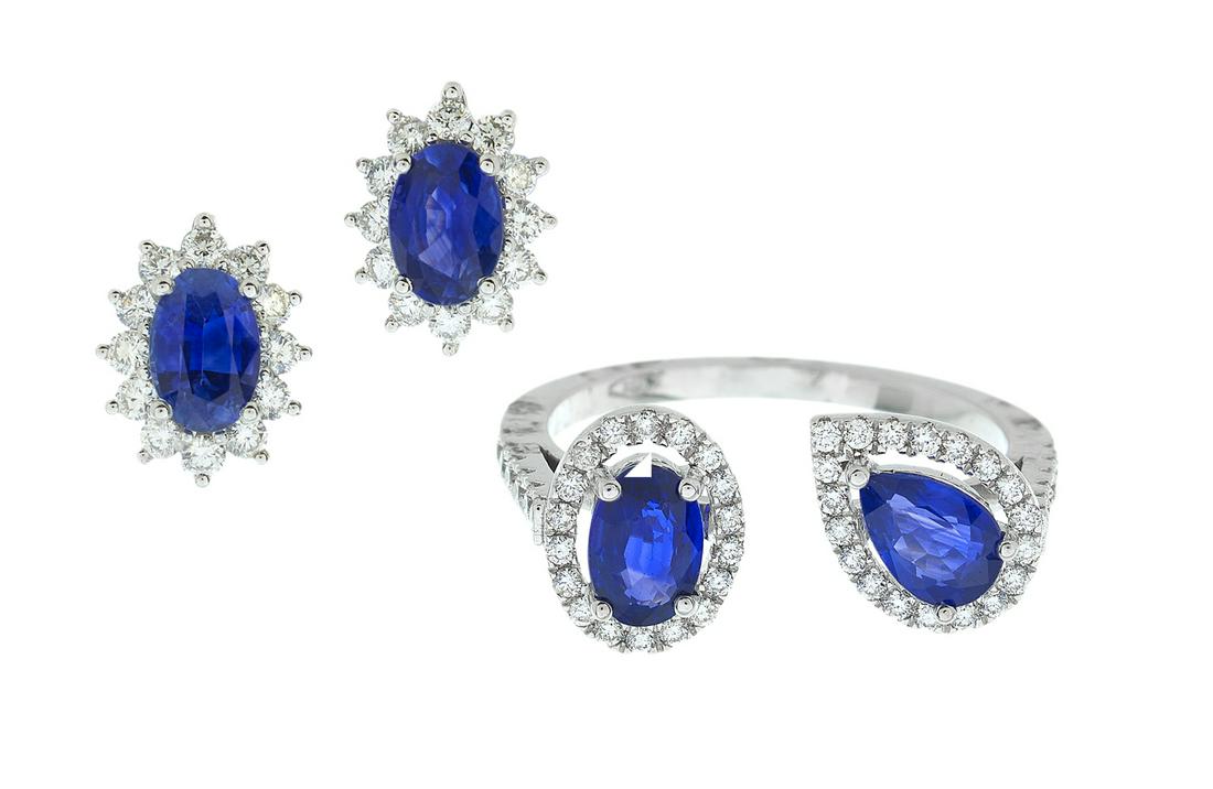 Sapphire and Diamond Ring and Earrings Suite (1 of 3)