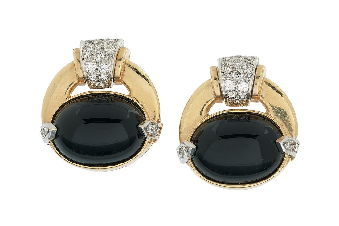 Pair of Diamond and Onyx Ear Clips (1 of 1)