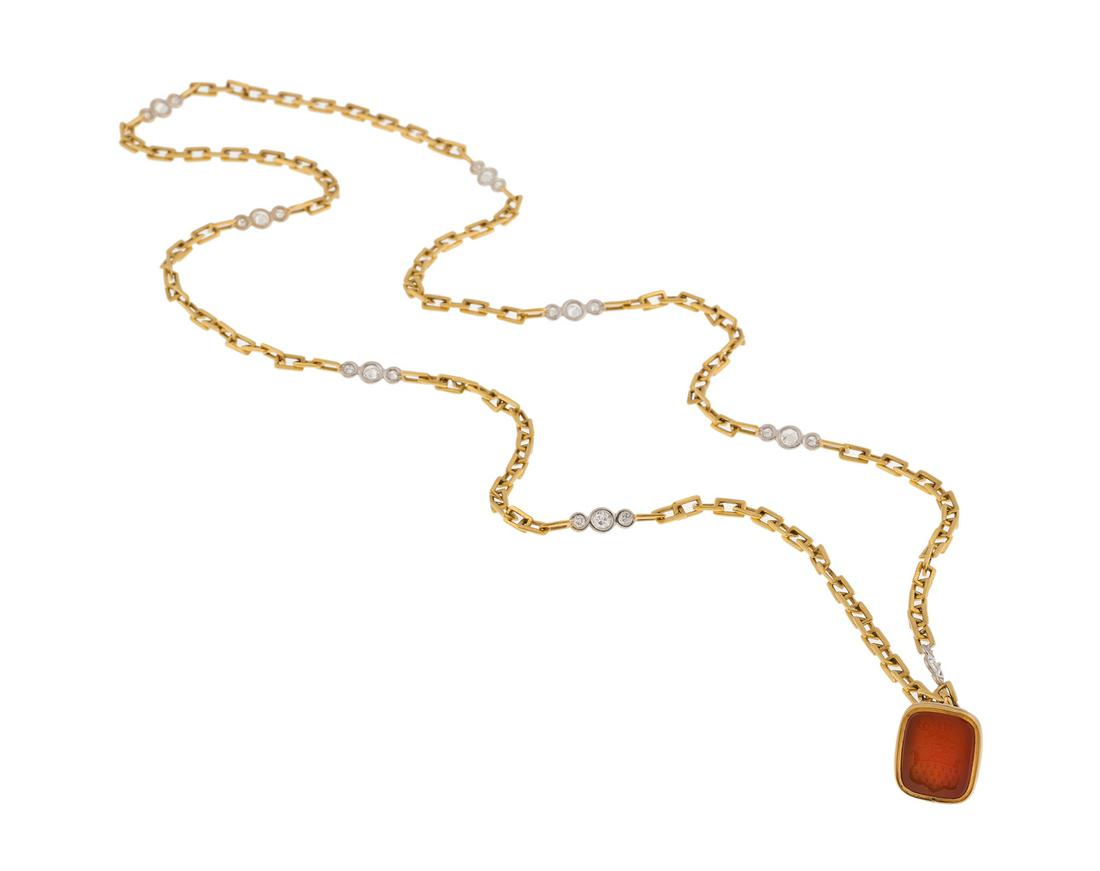 Diamond, Gold and Fob Seal Necklace (1 of 1)