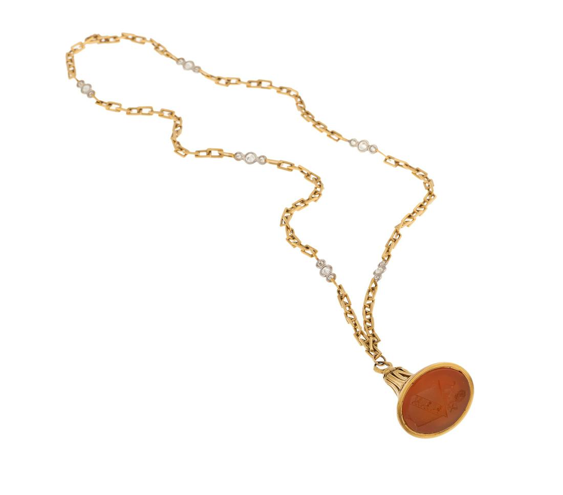 Diamond, Gold and Rare Fob Seal Necklace (1 of 2)