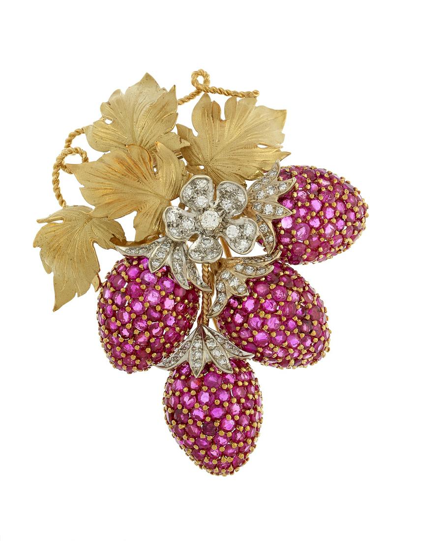 Ruby and Diamond "Strawberry" Brooch (1 of 1)