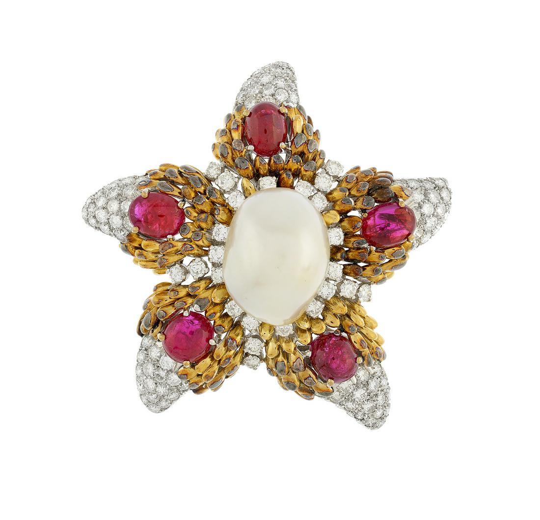 South Sea Pearl & Ruby "Starfish" Brooch/Pendant (1 of 1)