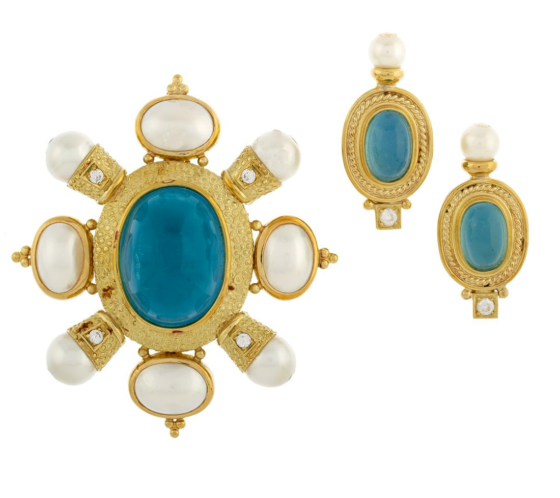 Aquamarine and Pearl Brooch and Earrings Suite (1 of 4)