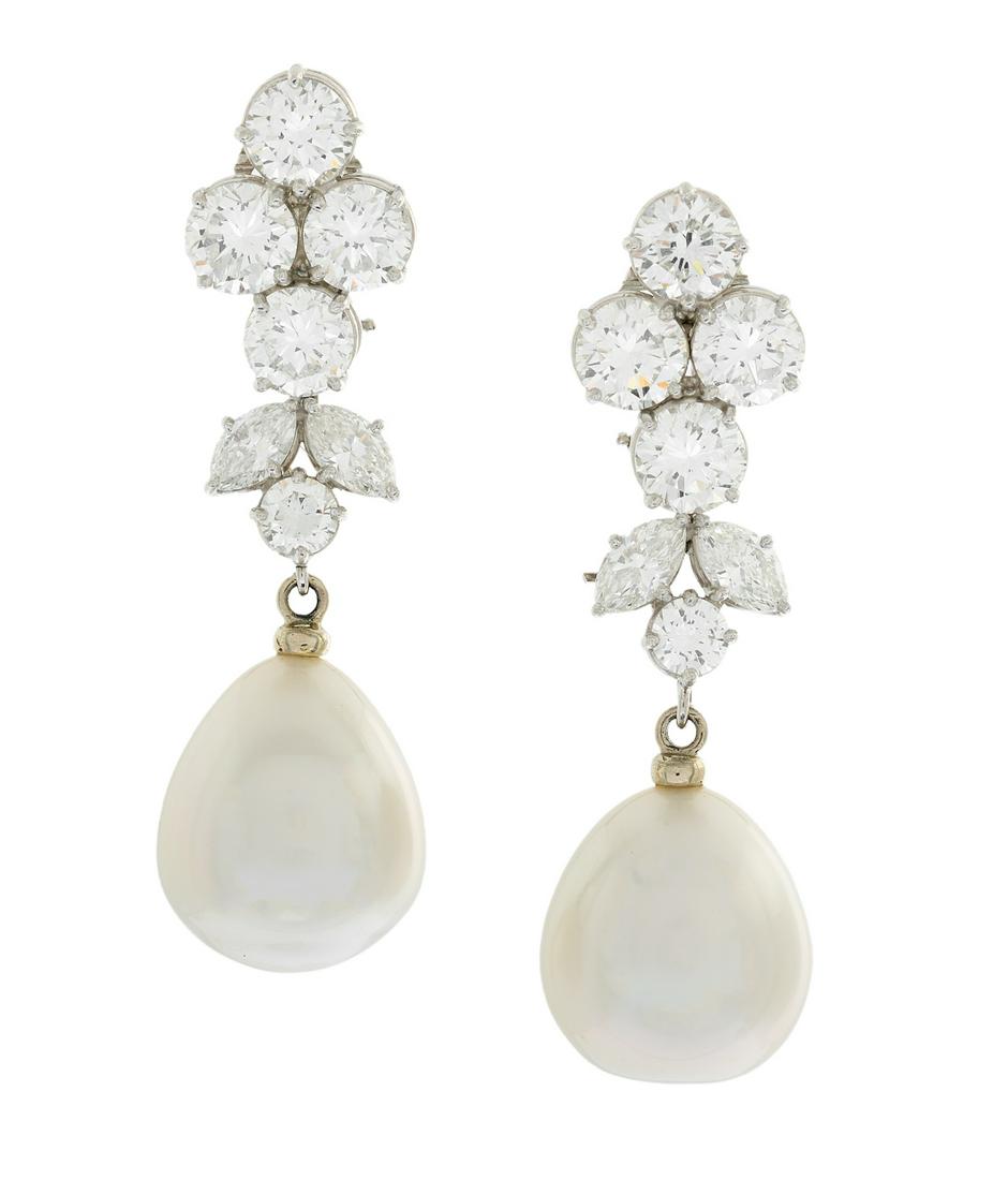 Pair of Diamond and South Sea Pearl Earrings (1 of 2)