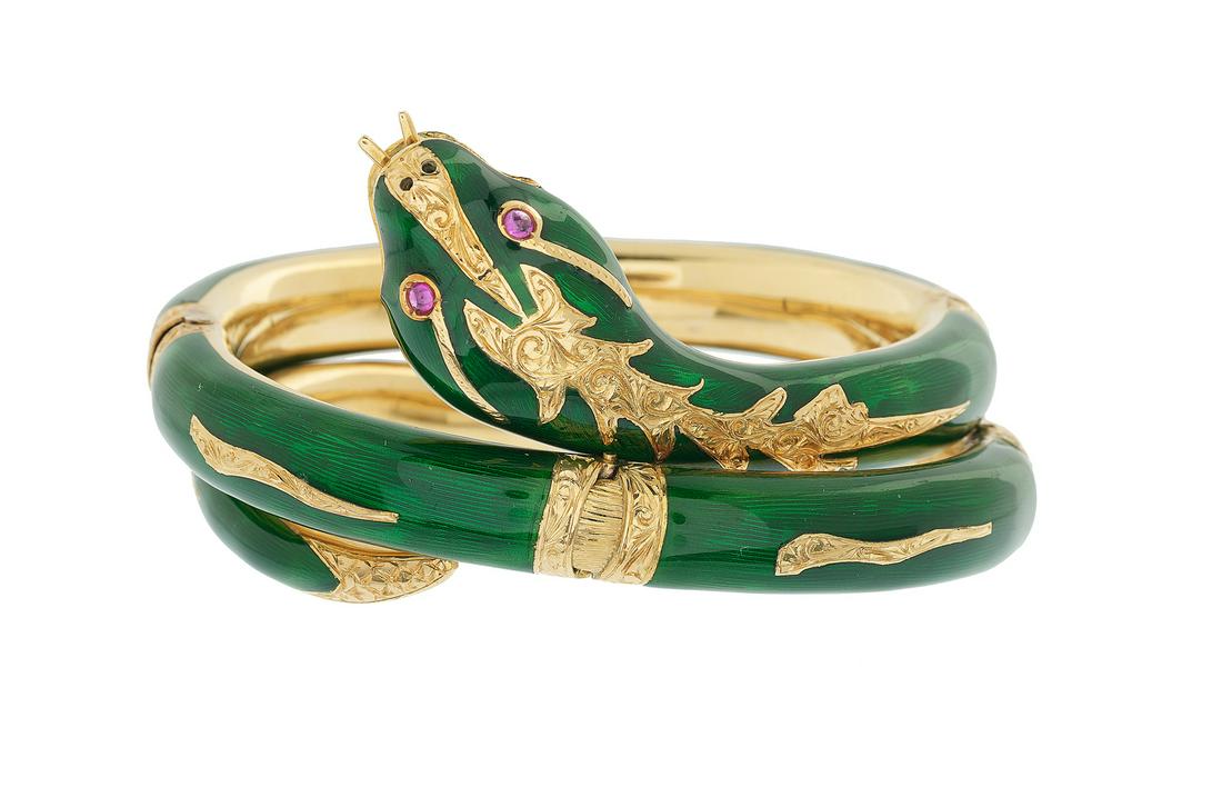 Flexible Enamel and Tourmaline "Snake" Bracelet (1 of 2)