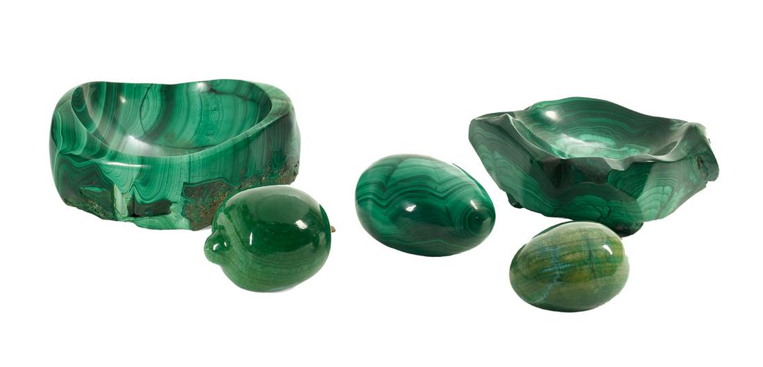 Collection of Five Carved Malachite Objects (1 of 1)