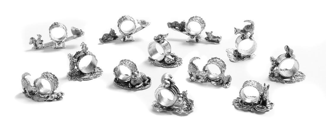 Twelve Silverplate Figural Cat Napkin Rings (1 of 1)
