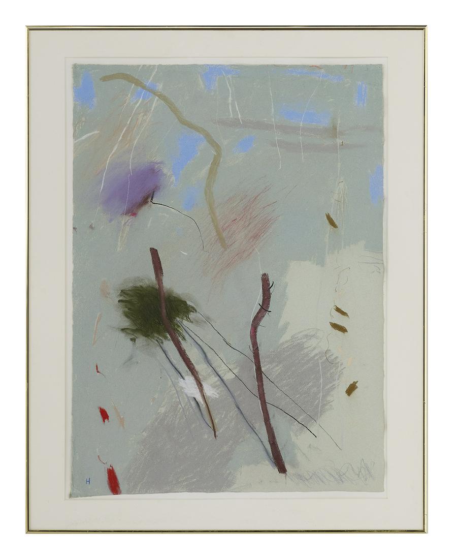 John Hartman (Canadian, b. 1950): John Hartman (Canadian, b. 1950) "Woodland Interior", 1981 pastel on gray paper initialed "H" lower left, signed, titled, dated and "Gadatsy Gallery, Toronto" label with artist, title and date en vers