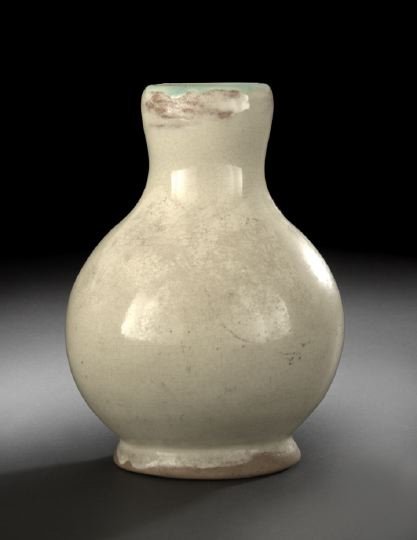 Newcomb College Pottery Globular Vase: Newcomb College Pottery Globular Vase, 1931-1935, in monochrome ivory crackle glaze by Rosalie Roos Weiner (d. 1952), the interior glazed in turquoise, the base with the NC monogram, Weiner's mark and