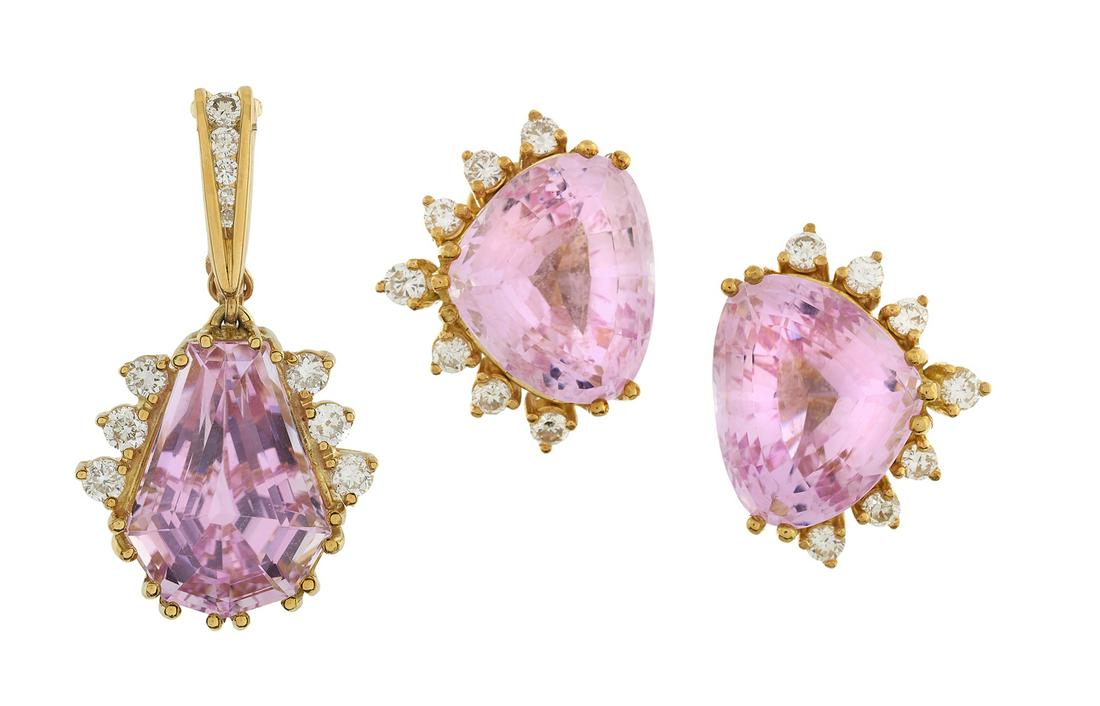 Kunzite and Diamond Earrings and Pendant (1 of 3)