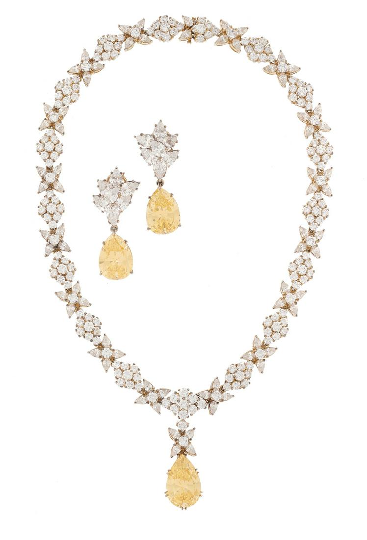 Faux Yellow & White Diamond Necklace & Ear Clips (1 of 1)