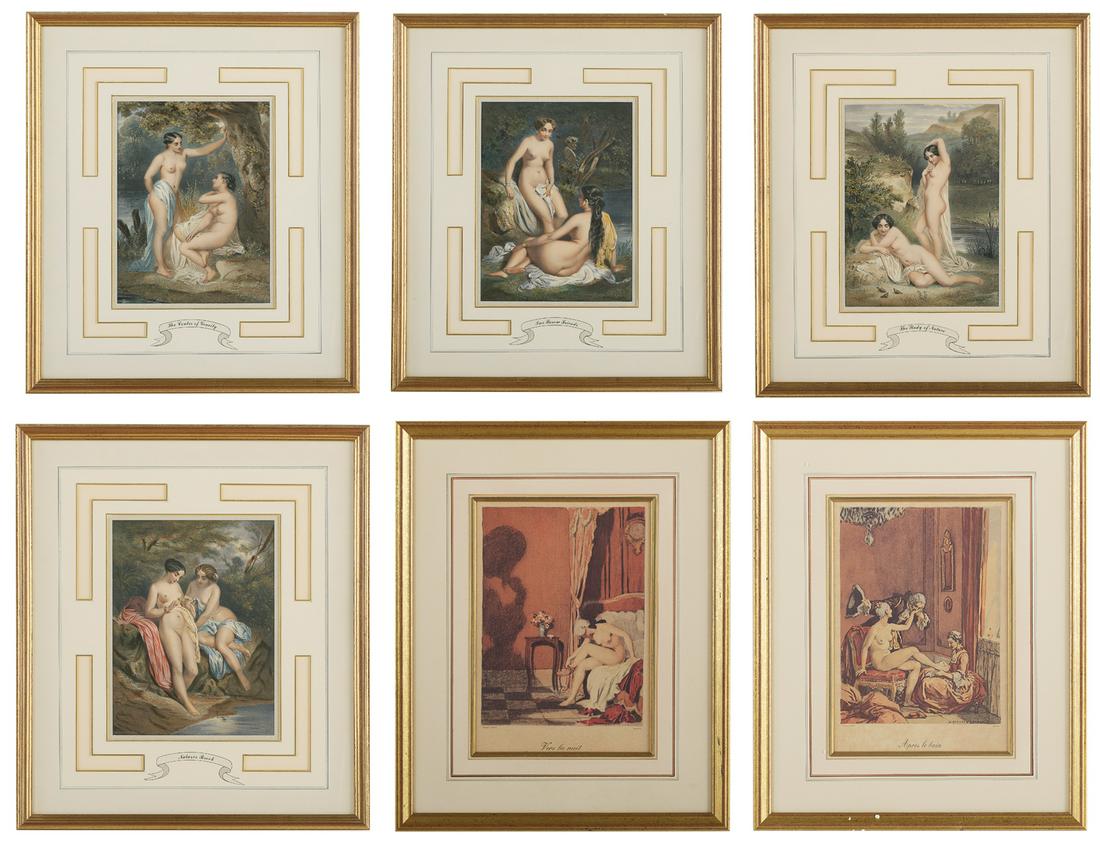 Group of Six French Lithographs of Nudes: Group of Six French Lithographs of Nudes 19th century, including two after Auguste Leroux (French, 1871-1954). Each attractively matted, glazed and framed. framed 20" x 17" (2) and 24" x 20" (4) Prove