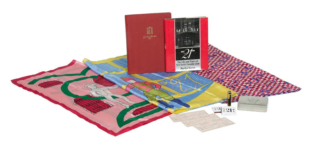 Jack & Charlie: Collection of Jack & Charlie's "21" Club Memorabilia including: Marilyn Kaytor, "21": The Life and Times of New York's Favorite Club (New York: Viking, 1975), autographed on the free endpaper by club 