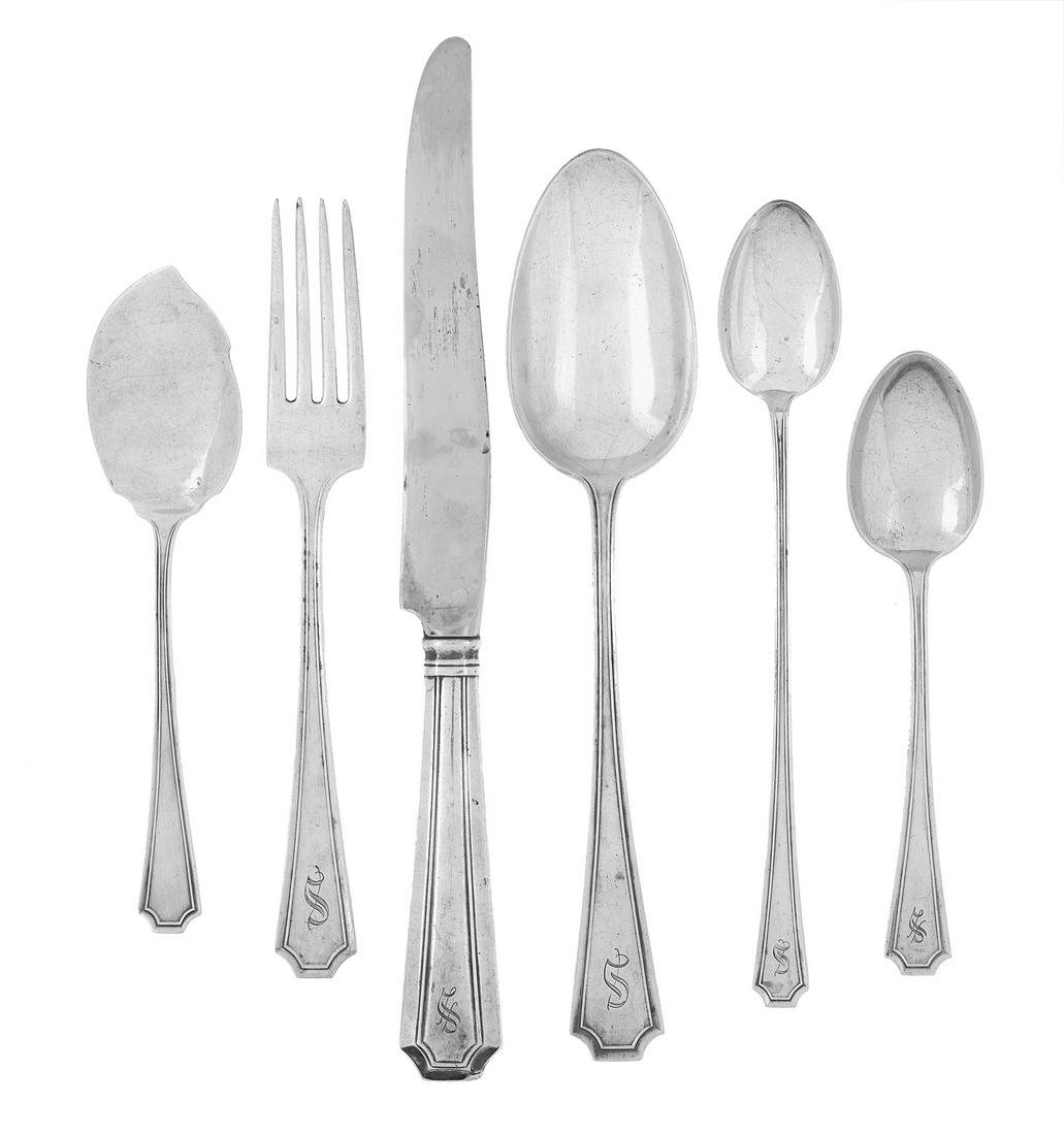 Gorham/Durgin "Fairfax" Sterling Silver Flatware: Gorham/Durgin "Fairfax" Sterling Silver Flatware the pattern designed in 1910 by Barton Pickering Jenks (1870-1941), Concord, New Hampshire and Providence, Rhode Island, including eight each dinner fo