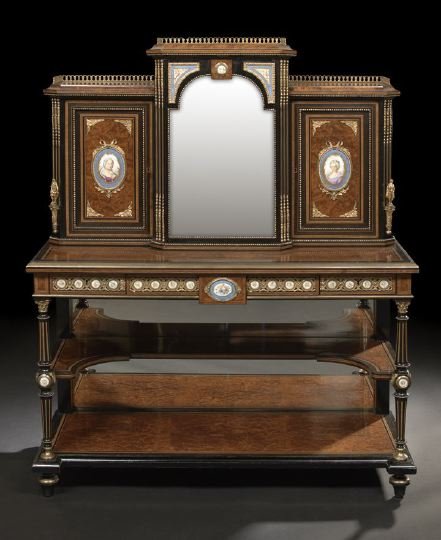 Victorian Ebonized and Amboyna Parlor Cabinet