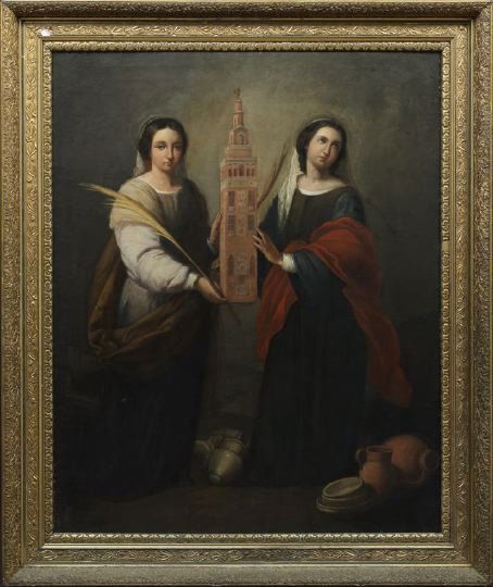 After Bartolome Murillo (Spanish, 1618-1682): After Bartolome Esteban Murillo (Spanish, 1618-1682) "Saints Justa and Rufina", second quarter 19th-century oil on canvas, unsigned, 41" x 32-1/2". Presented in a handsome giltwood frame. In 1665, Mur