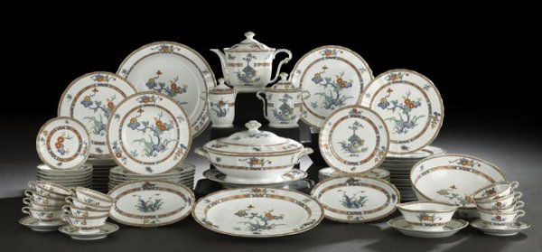 84-Piece Bernardaud Porcelain Dinner Service: Extensive Eighty-Four-Piece Bernardaud et Cie. "Enghien"-Pattern Porcelain Dinner Service, second half 20th century, Limoges, retailed by Medioni of Paris, for twelve persons, with impressed "lattice"