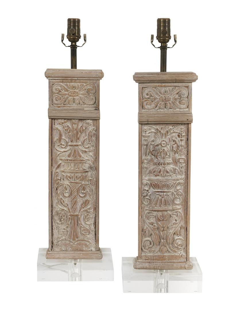 Pair of Carved Deal Architectural Fragments (1 of 1)