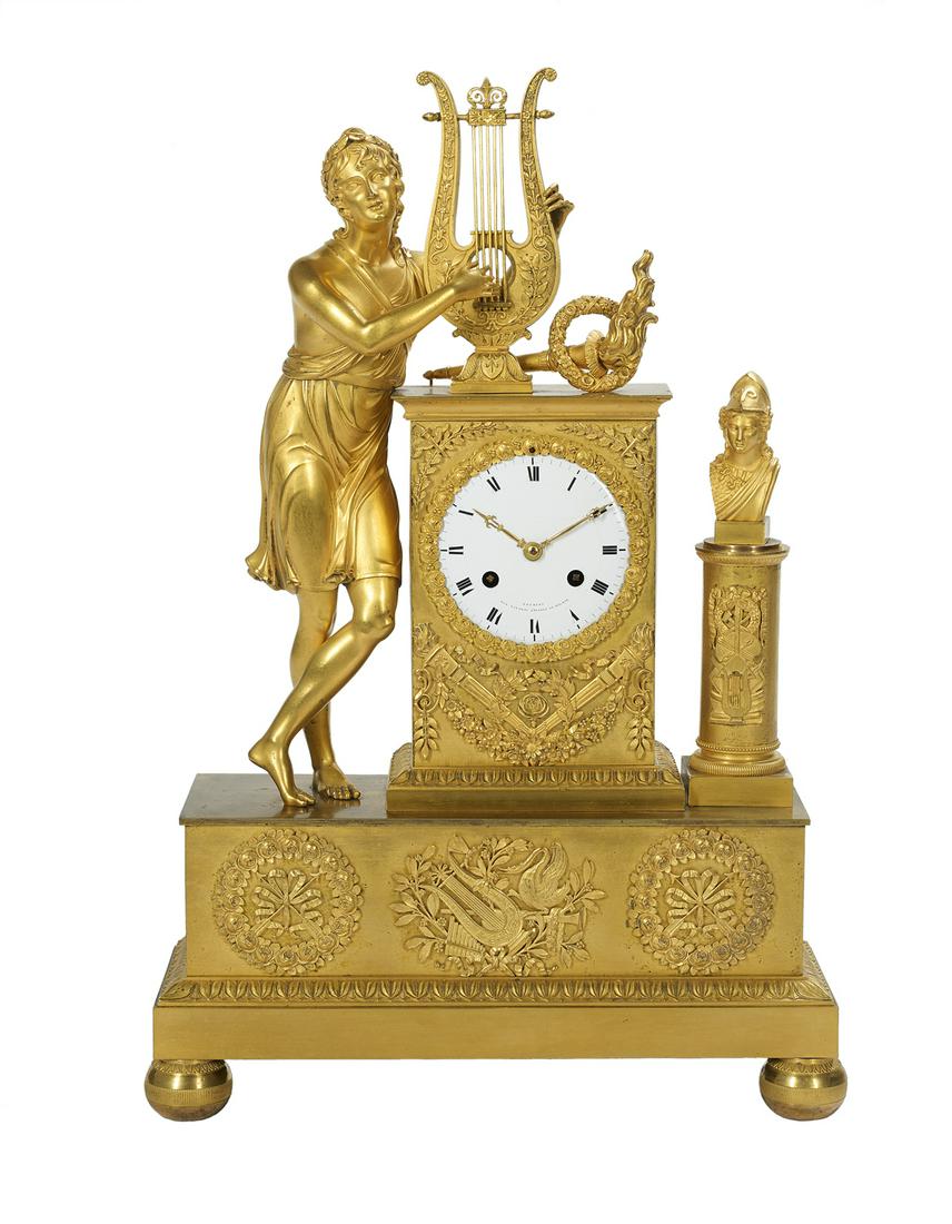 French Restauration Gilt-Bronze Figural Clock (1 of 2)